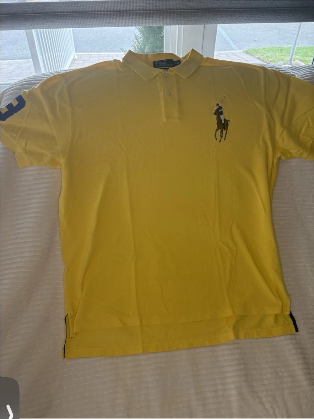 Polo Ralph Lauren Big Pony Polo Shirt Mens XXL Yellow Custom Fit 3 Crest